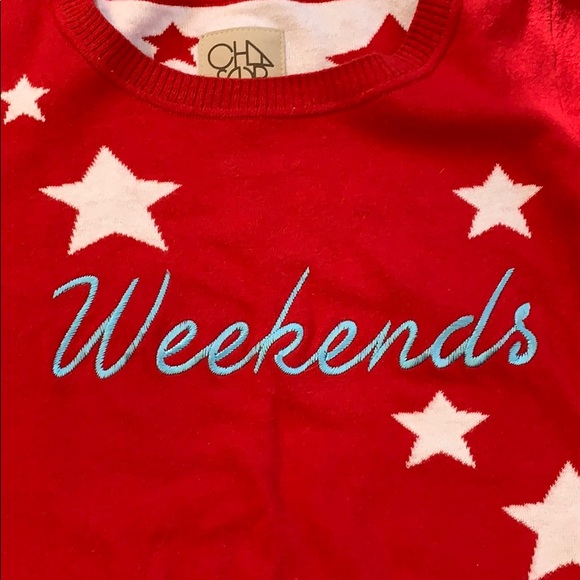 Chaser cashmere blend red star sweater, S - Picture 4 of 7